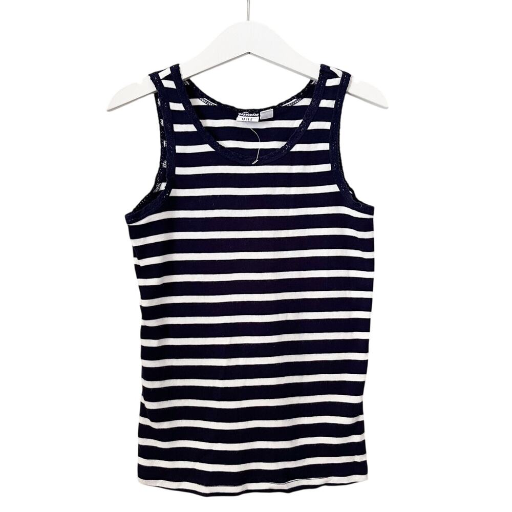 Gap Stripe Lace Edge Tank - Navy Blue White - 8 Medium